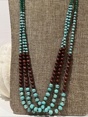 Turquoise & Brown Beaded Layered Necklace - Women Jewelry